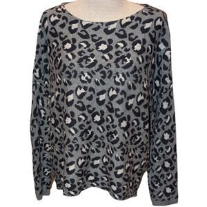 Womens Ann Taylor Loft Leopard Print Sweater Sz M Gray